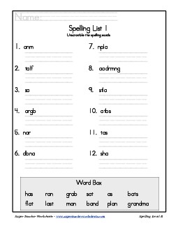 List 1: Word Scramble Free Spelling Worksheet