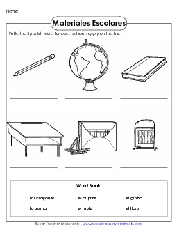 Write the Word: School Supplies #1 Spanish Worksheet