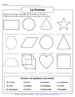 Write the Words: Shapes Spanish Worksheet