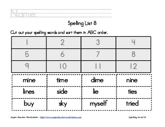 List 8:  ABC Order Spelling Worksheet