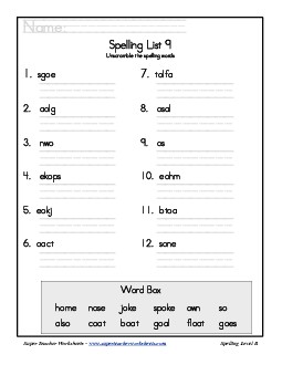 List 9: Word Scramble Spelling Worksheet