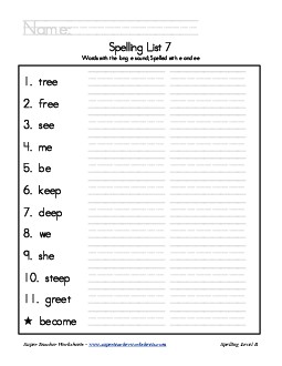 List 7: Word List Spelling Worksheet