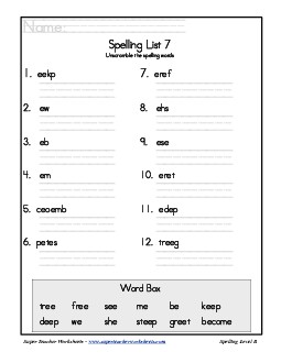 List 7: Word Scramble Spelling Worksheet