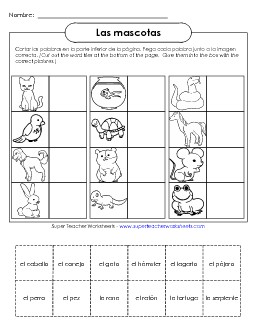 Cut-and-Glue: Pets Spanish Worksheet