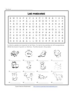 Word Search: Pets Spanish Worksheet