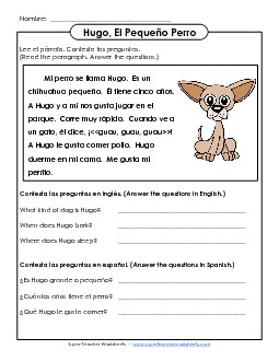 Hugo, El Pequeno Perro Free Spanish Worksheet