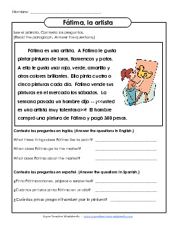 Fátima, La Artista Spanish Worksheet