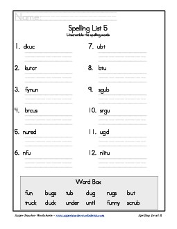 List 5: Word Scramble Spelling Worksheet