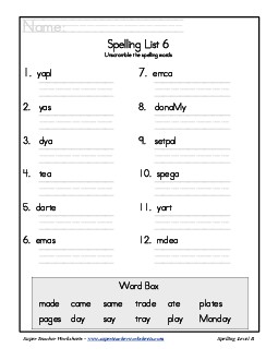 List 6: Word Scramble Spelling Worksheet