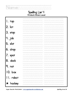 List 4: Word List Spelling Worksheet