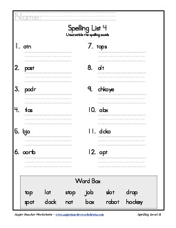 List 4: Word Scramble Spelling Worksheet