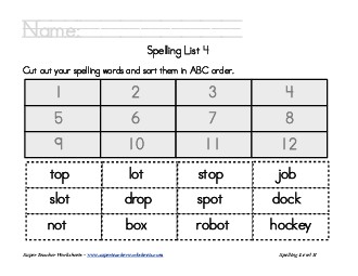 List 4:  ABC Order Spelling Worksheet