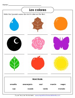 Write the Word: Colors Spanish Worksheet