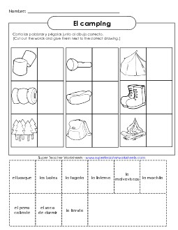 Cut-and-Glue: Camping Spanish Worksheet