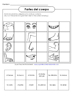 Cut-and-Glue: Body Parts Spanish Worksheet