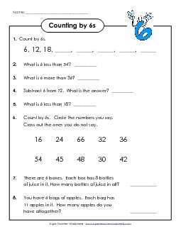 Counting By 6s - Questions Worksheet