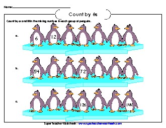 Penguins - Count By 6s Free Counting Worksheet