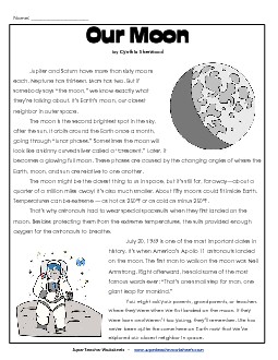 Moon Article & Questions Space Worksheet