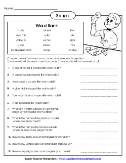 Solid Questions - Word Box Geometry Worksheet