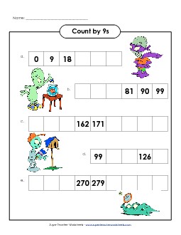 Count By 9s - Space Aliens Counting Worksheet