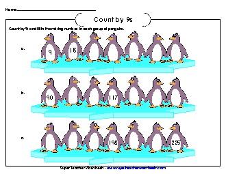 Penguins - Count By 9s Free Counting Worksheet