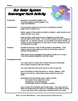 Solar System Scavenger Hunt Free Space Worksheet