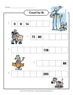 Robots - Count By 8s Counting Worksheet