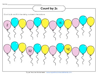 Balloons - Count by 2s Counting Worksheet