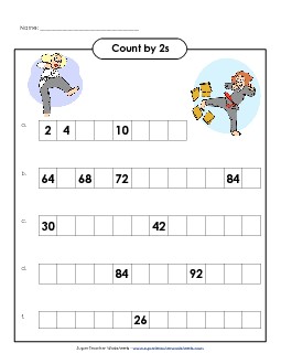 Karate - Count by 2s Free Counting Worksheet