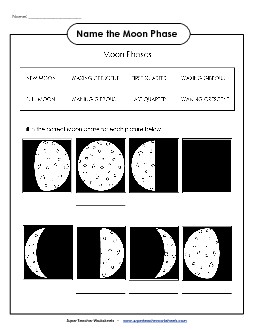 Name the Moon Phase w/ Word Bank Space Worksheet