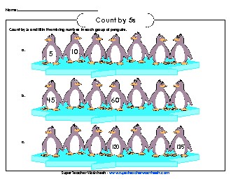 Penguins - Count by 5s Counting Worksheet