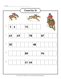 Horses - Count by 3s Counting Worksheet