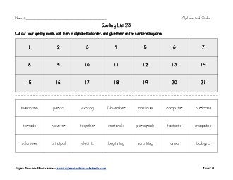 List 23:  ABC Order Spelling Worksheet