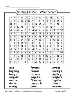 List 23: Word Search Spelling Worksheet