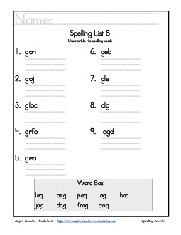 List 8: Word Scramble Spelling Worksheet