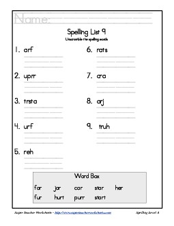 List 9: Word Scramble Spelling Worksheet