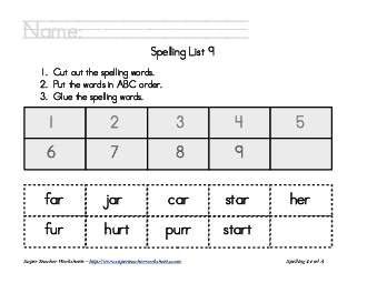 List 9:  ABC Order Spelling Worksheet