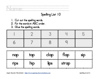 List 10:  ABC Order Spelling Worksheet