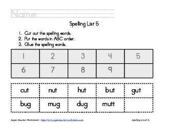 List 5:  ABC Order Spelling Worksheet