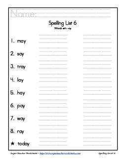 List 6: Word List Spelling Worksheet