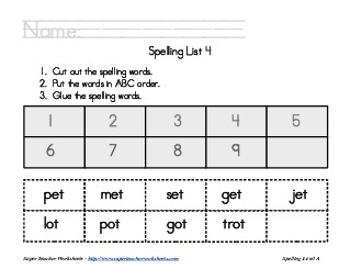 List 4:  ABC Order Spelling Worksheet