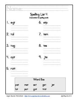 List 4: Word Scramble Spelling Worksheet