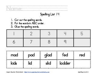 List 14:  ABC Order Spelling Worksheet