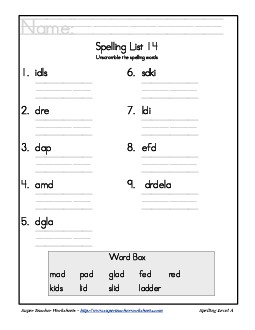 List 14: Word Scramble Spelling Worksheet