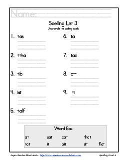 List 3: Word Scramble Spelling Worksheet