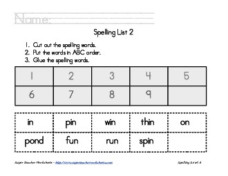 List 2:Â  ABC Order Free Spelling Worksheet