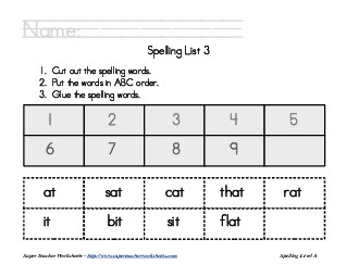 List 3:  ABC Order Spelling Worksheet