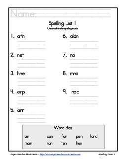 List 1: Word Scramble Free Spelling Worksheet