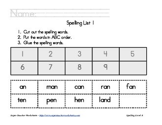 List 1:Â  ABC Order Free Spelling Worksheet