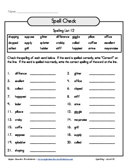 List 12: Spell Check Spelling Worksheet